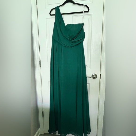 PlusSz CELEBRATE DB STUDIO | Full skirt Asymmetrical Shoulder | Juniper Green - Picture 3 of 9